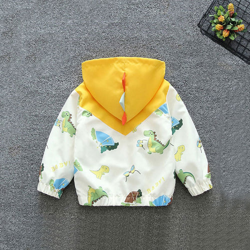 Boys Yellow Long Sleeve Dinosaur Printed Hooded Jacket Coats & Jackets   