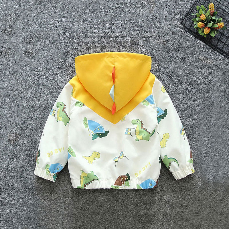 Boys Yellow Long Sleeve Dinosaur Printed Hooded Jacket Coats & Jackets   