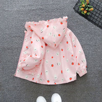 Girls Pink Strawberry Print Long Sleeve Hooded Jackets Coats & Jackets   