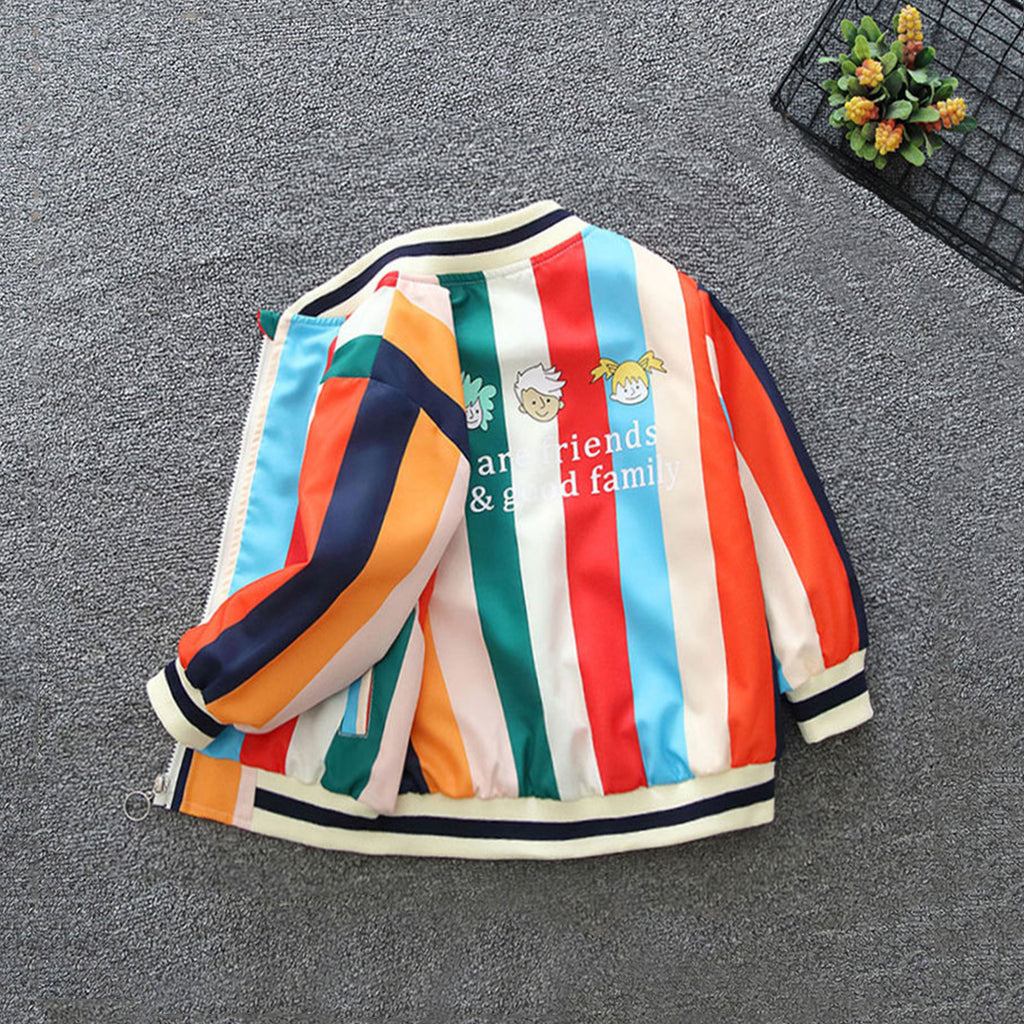 Boys Multicolor Stripped Front Open Trendy Jacket Coats & Jackets Multicolor 1-2 Y 