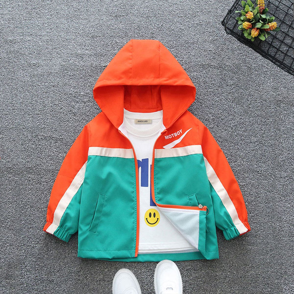 Boys Orange Front Open Colour Blocked Hooded Trendy Jacket Coats & Jackets Orange 1-2 Y 