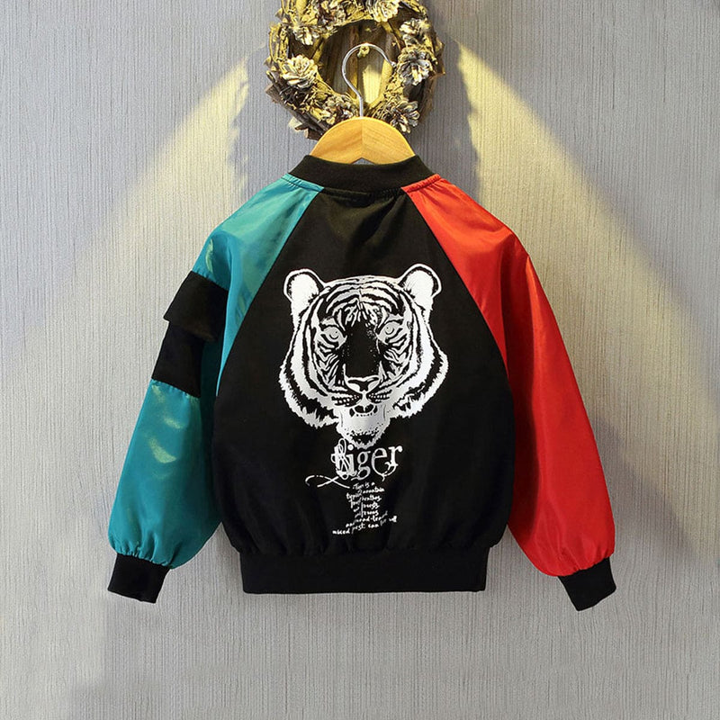 Boys Black Tiger Printed Front Open Trendy Jacket Coats & Jackets   