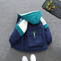 Boys Blue Color-blocked Back Pocket Fleece Lined Jacket Coats & Jackets   