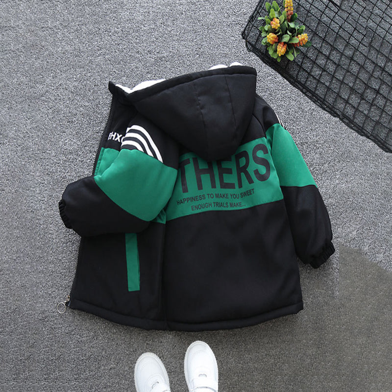 Boys Green Hooded Full Sleeves Fleece Line Jacket Coats & Jackets   