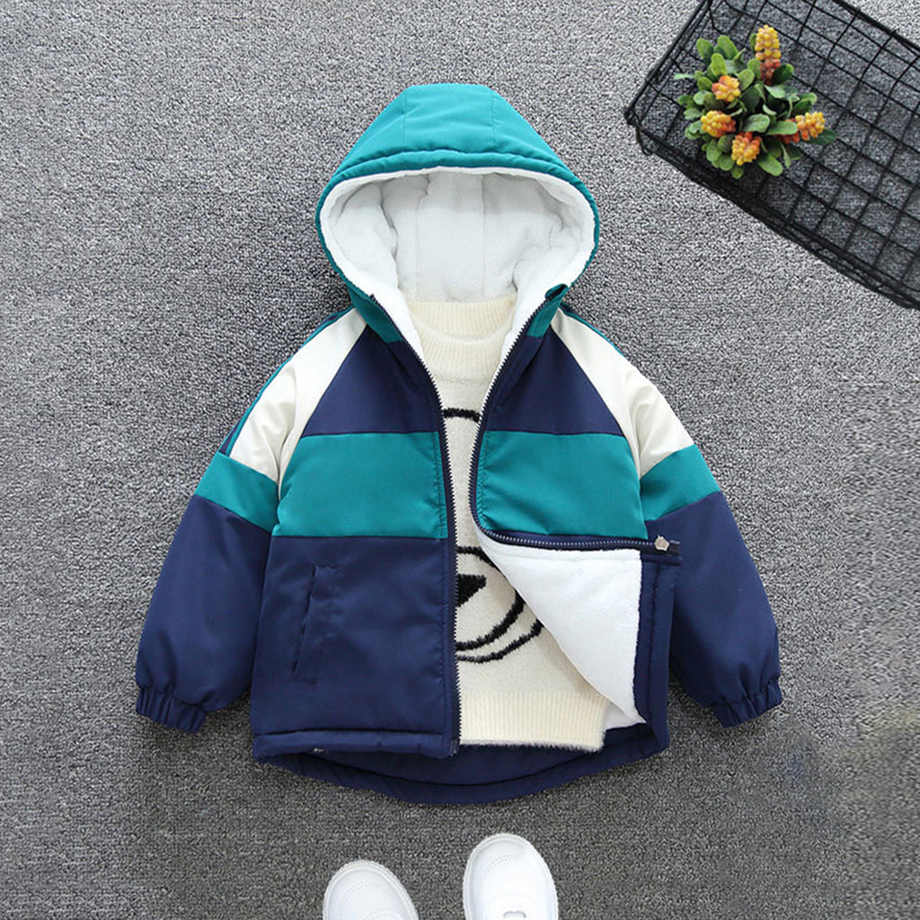 Boys Blue Color-blocked Back Pocket Fleece Lined Jacket Coats & Jackets Blue 1-2 Y 