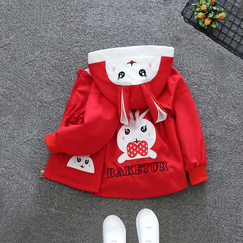 Girls Red Cartoon Printed Long Sleeve Hooded Jacket Coats & Jackets   