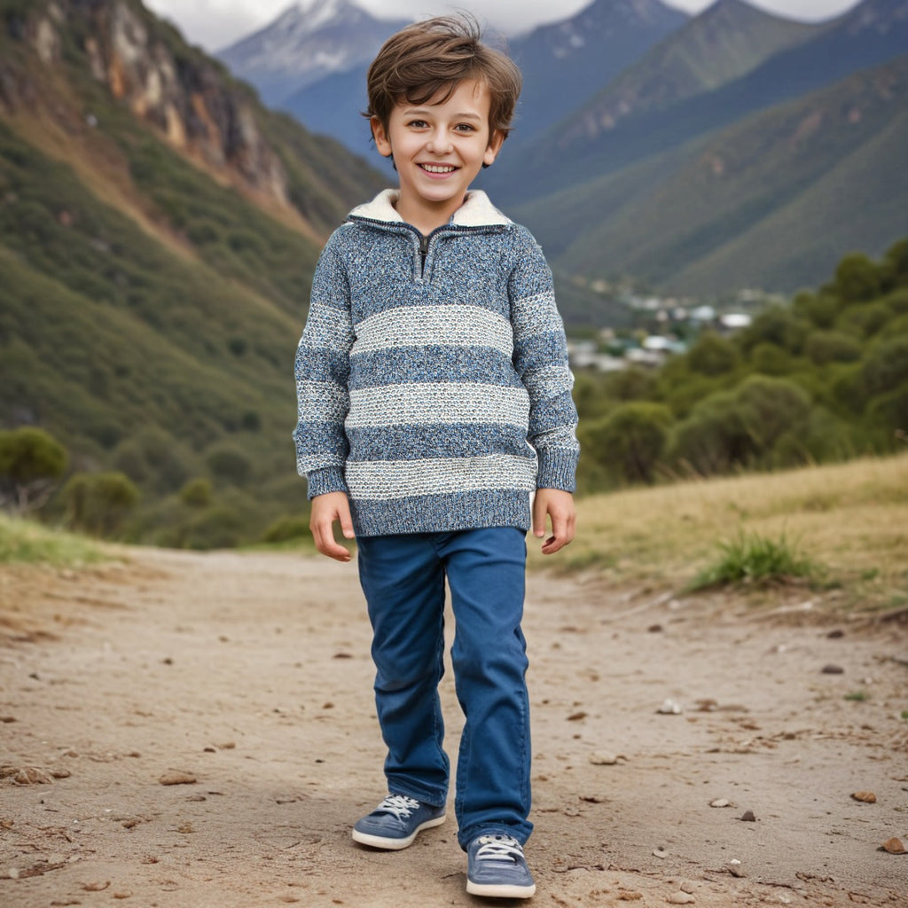 Boys Grey Striped Knitted Sweater Sweaters & Cardigans Gray 2-3 Y 