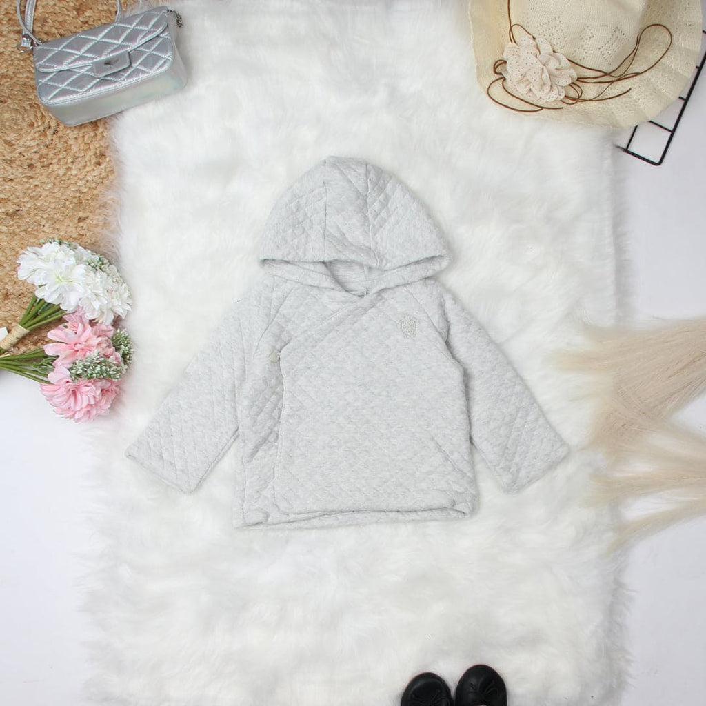 Girls Grey Raglan Sleeve Hooded Quilted Sweatshirt Sweatshirts & Hoodies Grey 3-6 M 