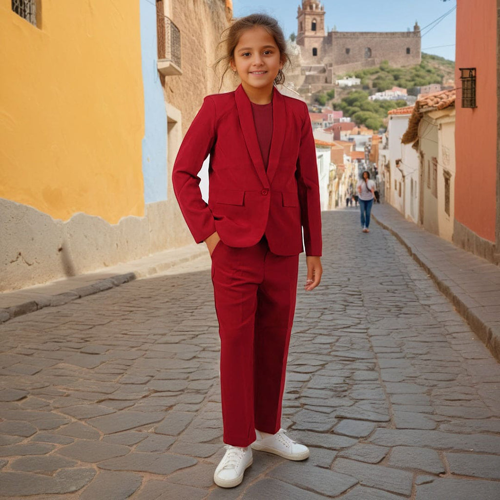 Girls Red Full Sleeves Waistcoat with T-shirt & Trouser Set Sets Red 4-5 Y 