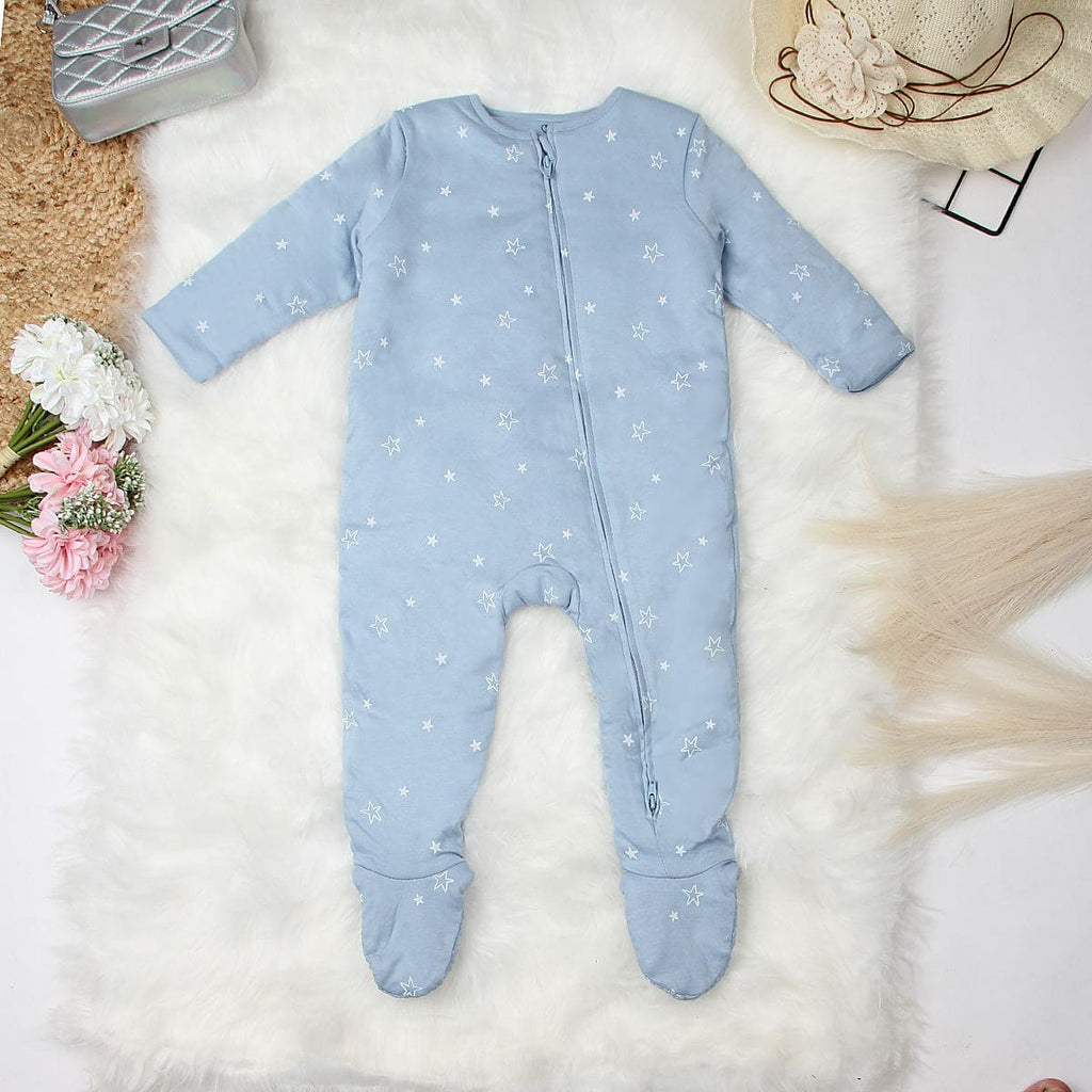 Boys Blue Printed Full Sleeves Jumpsuit Jumpsuits Blue 0-3 M 