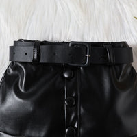Girls White High Neck Top With Faux Leather Skirt Set Sets   