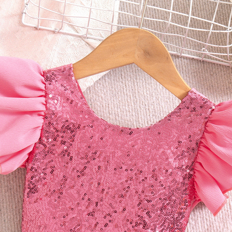 Girls Sequins Embellished Party Wear Top With Skorts Set Sets   
