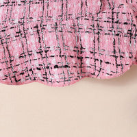 Girls Pink Long Sleeves Top With Checked Skirt & Hat Set Sets   