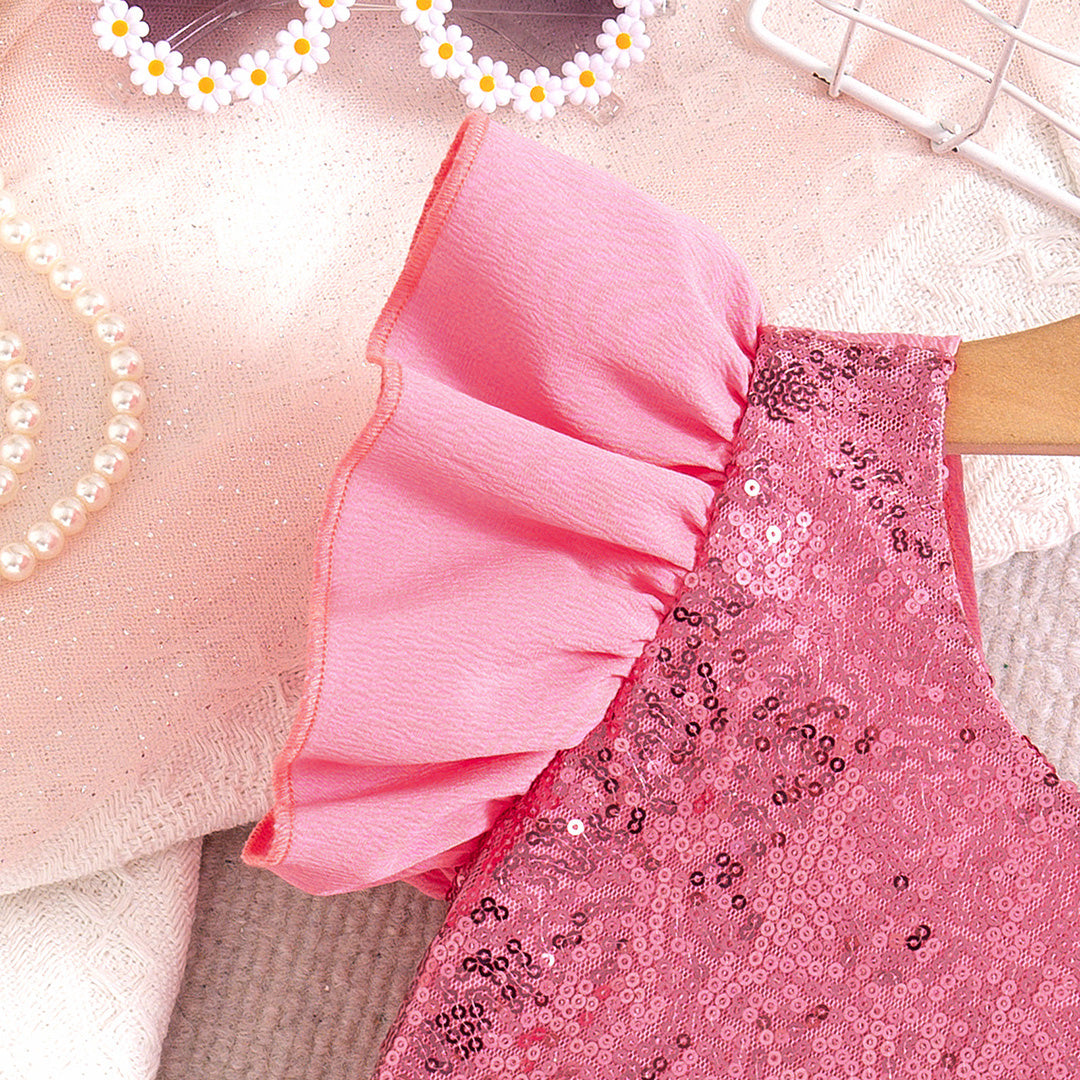 Girls Sequins Embellished Party Wear Top With Skorts Set Sets   