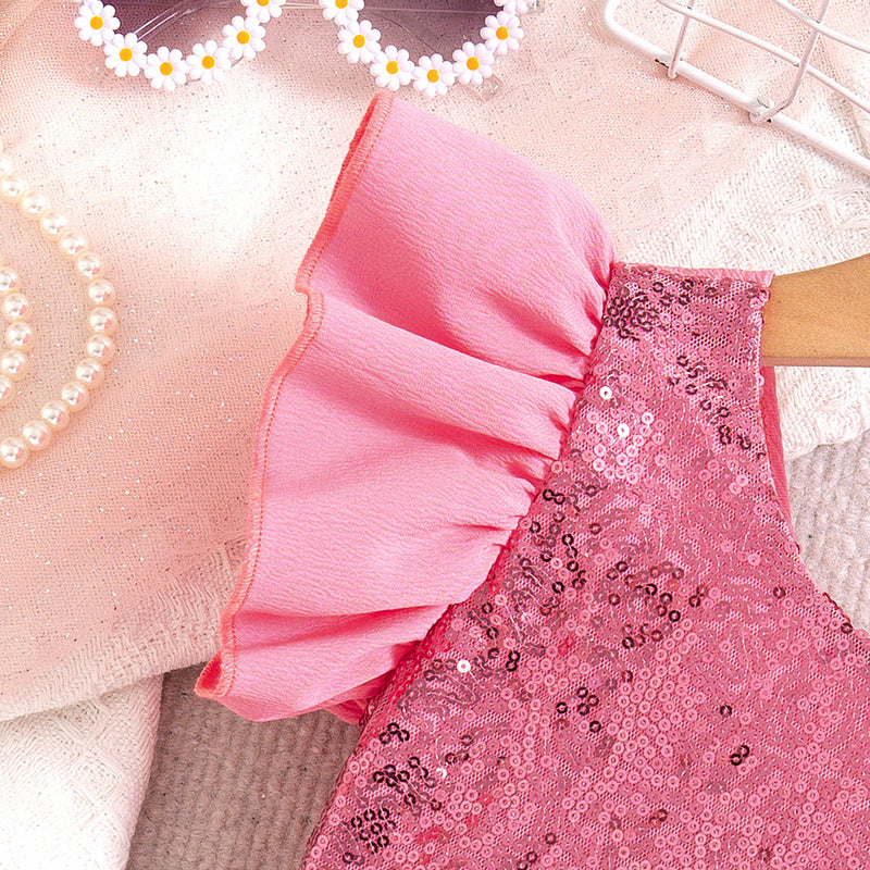 Girls Sequins Embellished Party Wear Top With Skorts Set Sets   