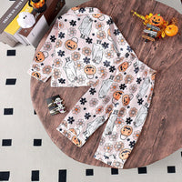 Girls Printed White Sleepwear Long Sleeve Shirt With Pajama Set Sets   