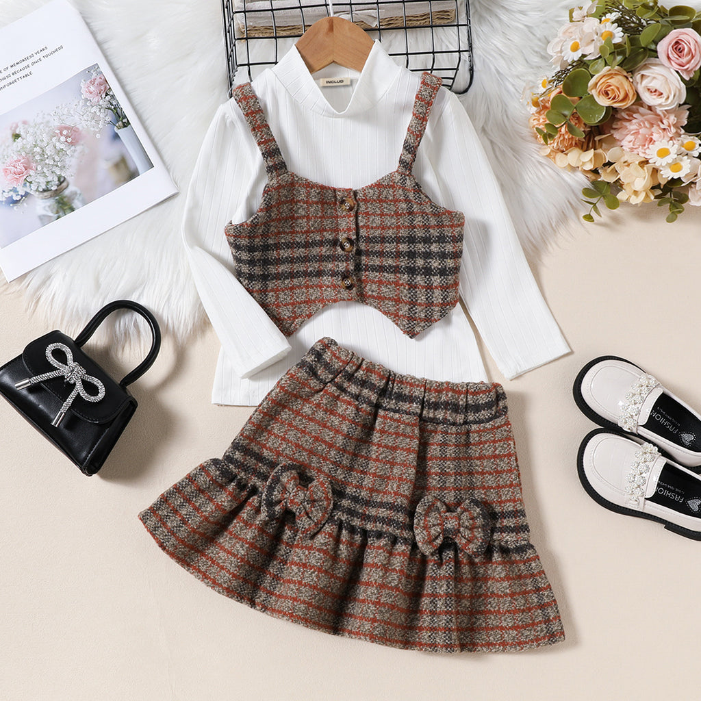 Girls Striped Crop Top With Skirt & Long Sleeves Top Set Sets White 1-2 Y 