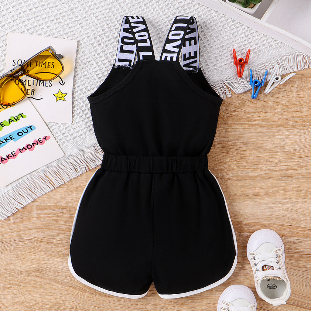 Girls Black Sleeveless Printed Short Length Jumpsuit Jumpsuits Black 1-2 Y 