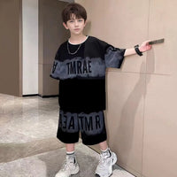 Boys Black Typographic Printed Oversized T-Shirt With Shorts Co-ord Sets Sets Black 5-6 Y