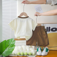 Boys Bag-pack Appliqued T-Shirt With Dark Brown Shorts Set 2 pc. Sets
