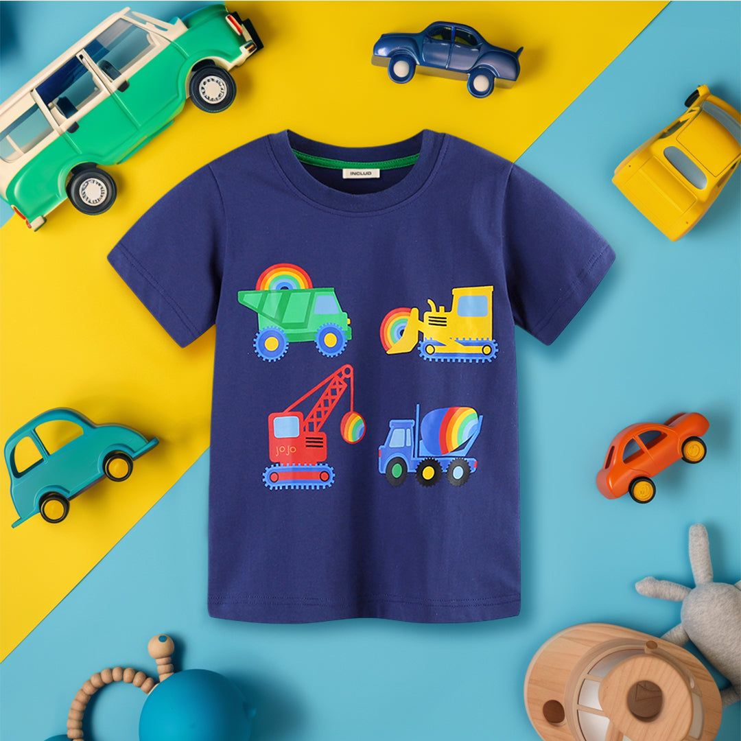 Boys Short Sleeve Truck Graphic T-Shirt Tshirts Navy 1-2 Y 