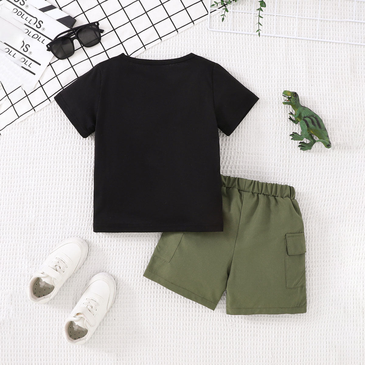 Boys Black Dinosaur Printed T-Shirt With Shorts Set 2 pc. Sets