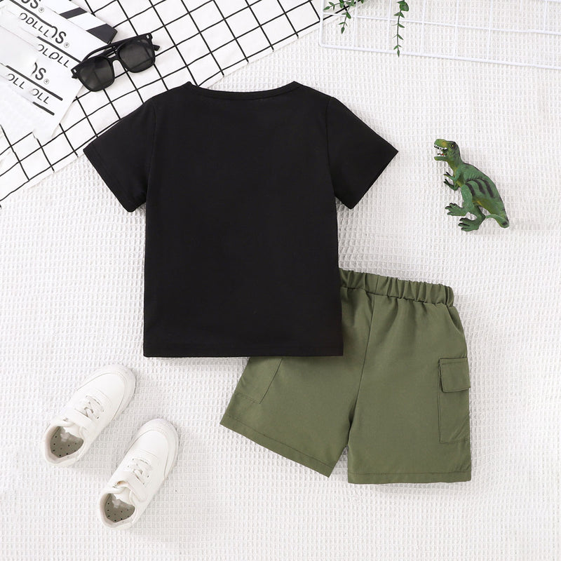 Boys Black Dinosaur Printed T-Shirt With Shorts Set 2 pc. Sets