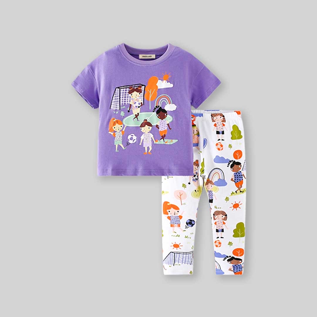 Girls Printed T-shirt with Legging Set Sets   