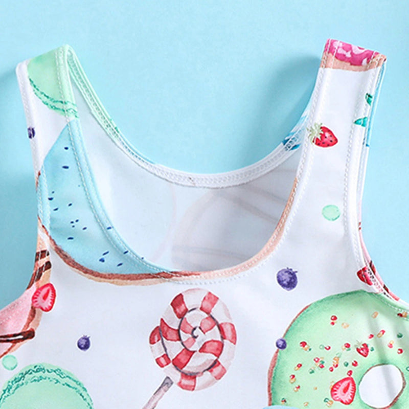 Girls White Lollipops Swimwear Bodysuit Beachwear