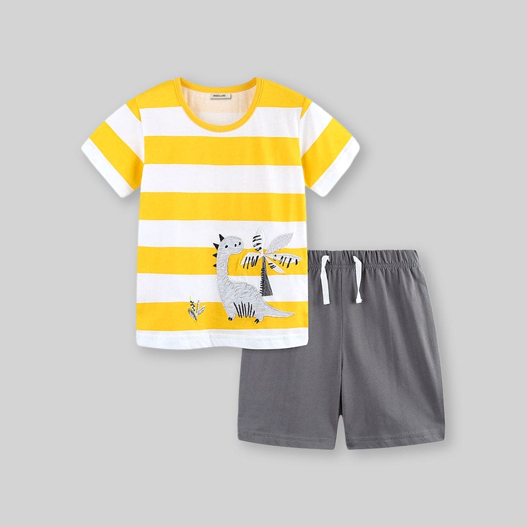 Boys Dinosaur Applique T-Shirt With Shorts 2 pc. Sets   