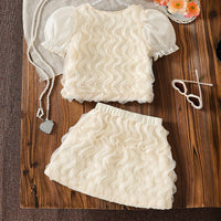 Girls Apricot Wave Mesh Ruffles Top & Skirts Co-ord Sets Sets
