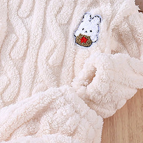 Girls Off White Self-Design Fleece Top With Jogger Co-ord Sets Sets