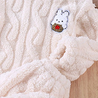 Girls Off White Self-Design Fleece Top With Jogger Co-ord Sets Sets