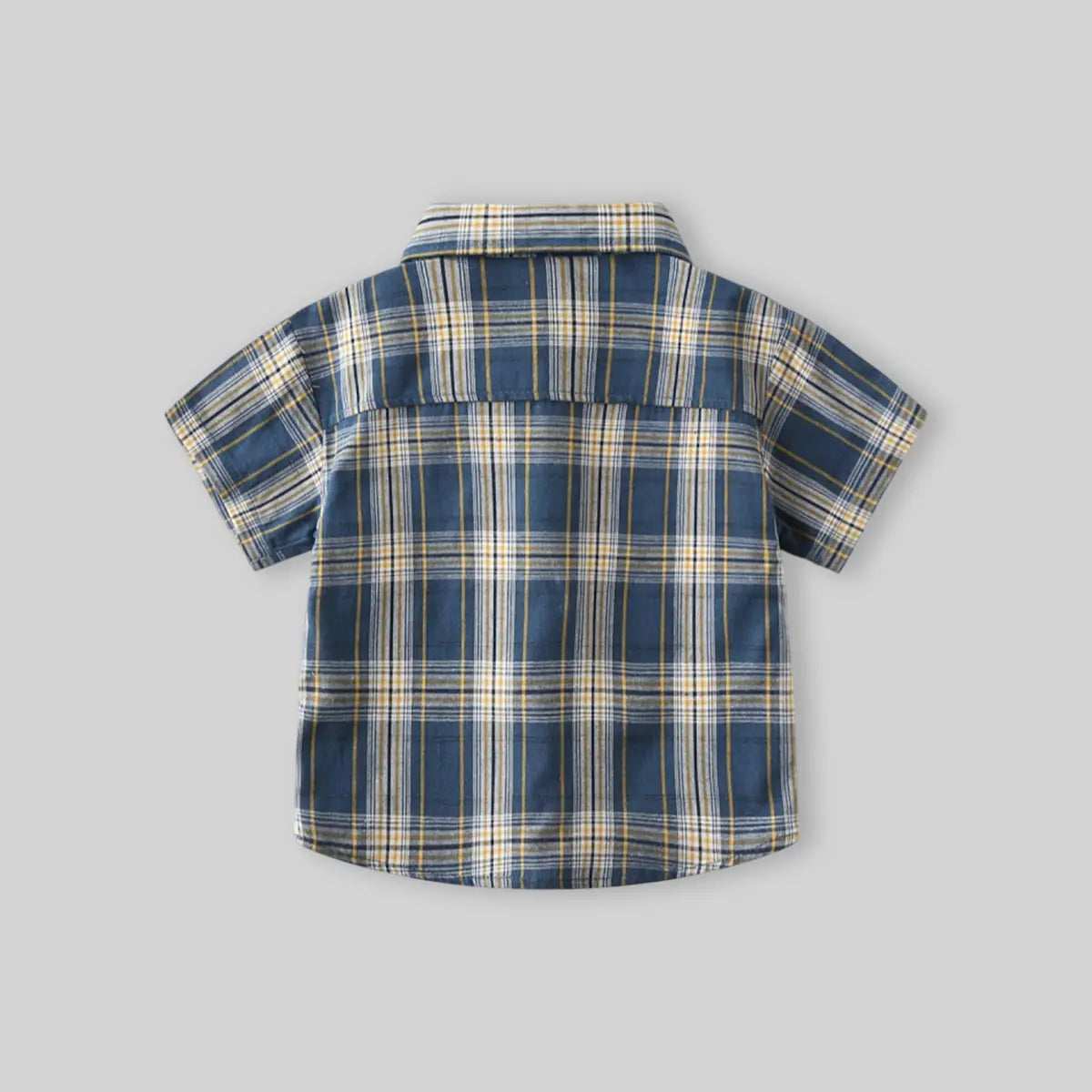 Boys Blue Checked Short Sleeves Shirt With Attached Necktie Shirts