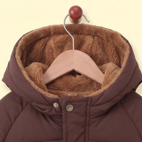 Boys Dark Brown Fur Hooded Puffer Jacket Coats & Jackets