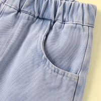 Girls Light Blue Floral Lace Hem Wide-Leg Denim Jeans Pants