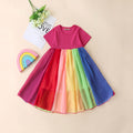Girls Multicolor Short Sleeve Round Neck Flared Dress Casual Dresses Multicolor 1-2 Y