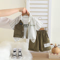 Boys Green Striped Short Sleeves Shirt With T-Shirt And Shorts Set Sets Green 1-2 Y