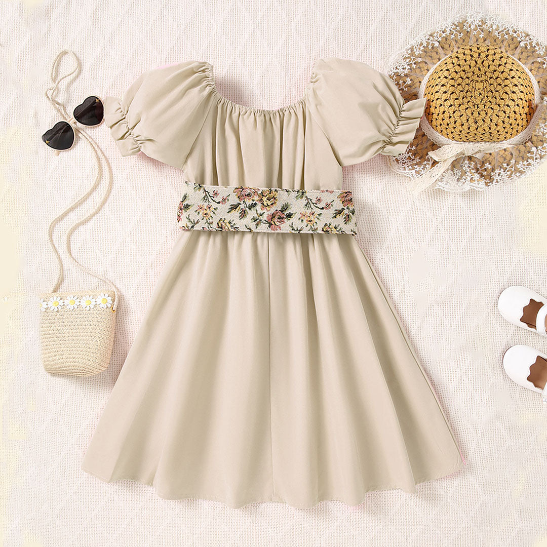 Girls Apricot Gathered Skaters Dress With Corset Casual Dresses