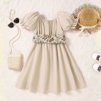 Girls Apricot Gathered Skaters Dress With Corset Casual Dresses
