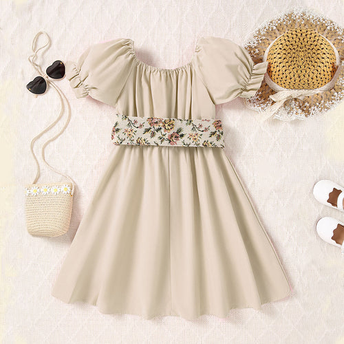 Girls Apricot Gathered Skaters Dress With Corset Casual Dresses