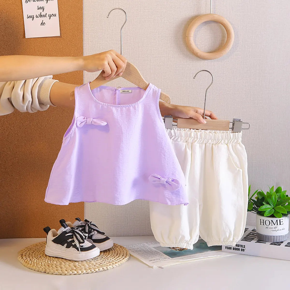 Girls Purple Sleeveless Top With Pants Sets Sets Purple 1-2 Y