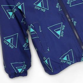 Boys Blue Triangle Printed Reversible Hooded Zipper Jacket Coats & Jackets