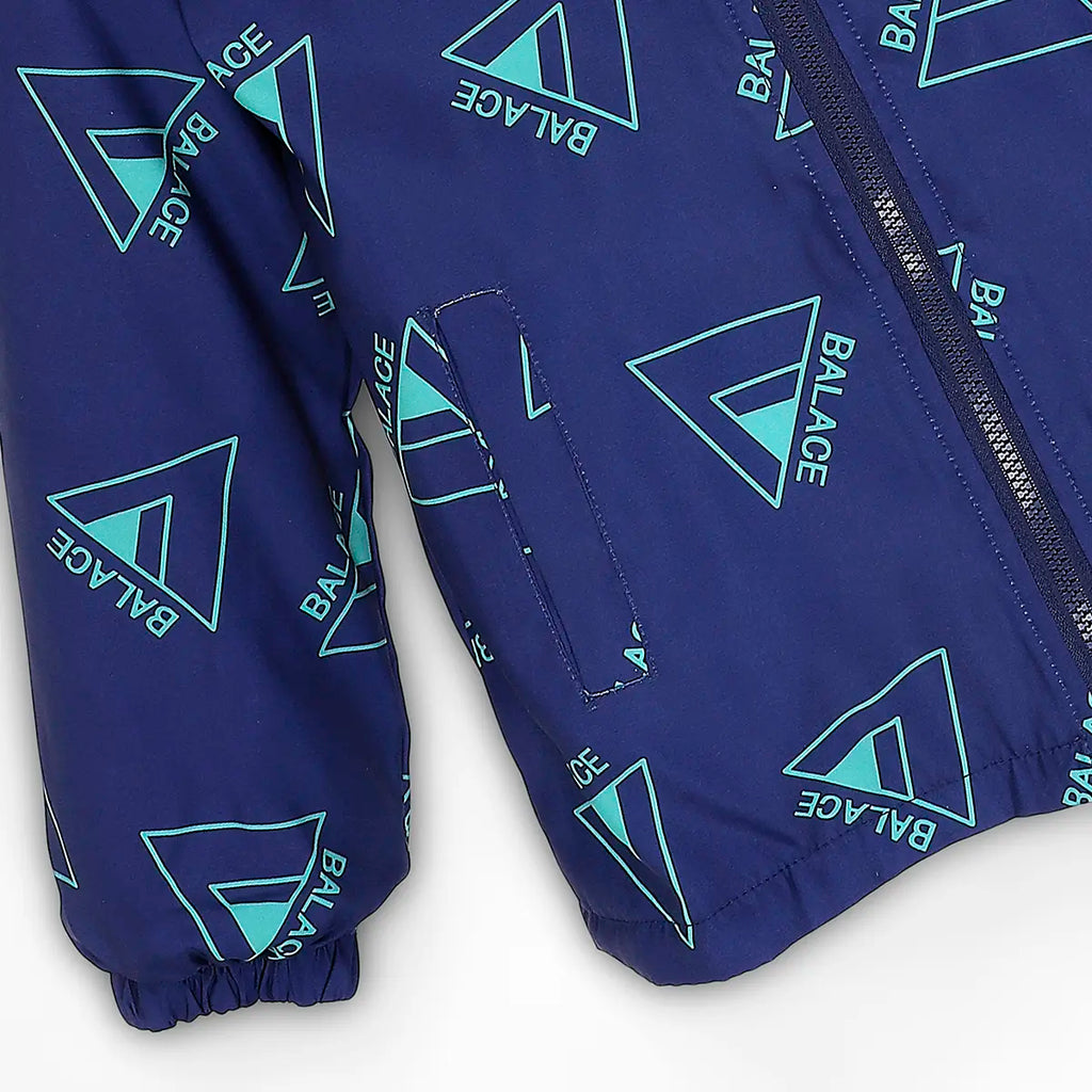 Boys Blue Triangle Printed Reversible Hooded Zipper Jacket Coats & Jackets
