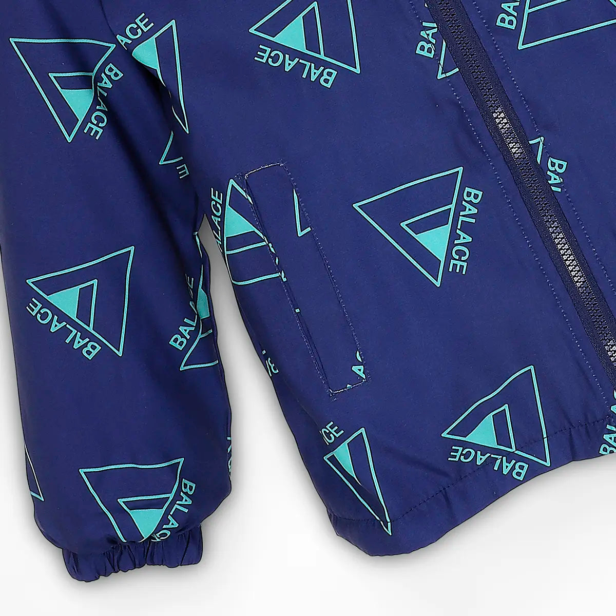 Boys Blue Triangle Printed Reversible Hooded Zipper Jacket Coats & Jackets