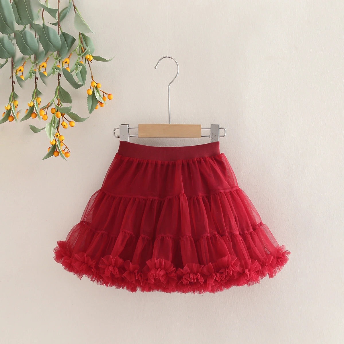 Girls Ruffle Sleeveless Top With Maroon Tiered Tulle Skirts Set Sets