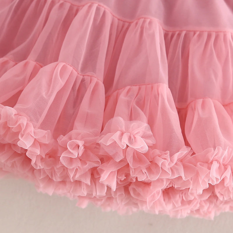 Girls Ruffle Sleeveless Top With Peach Tiered Tulle Skirts Set Sets