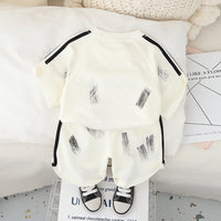 Boys Off White Shoulder Striped Raglan Sleeves T-Shirt With Shorts Set 2 pc. Sets