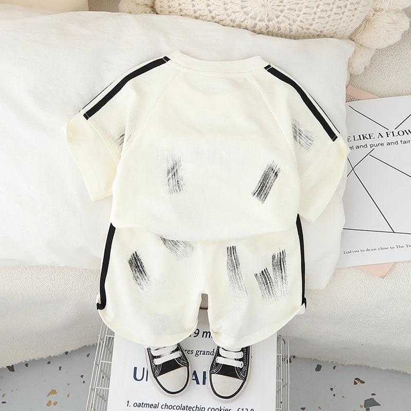 Boys Off White Shoulder Striped Raglan Sleeves T-Shirt With Shorts Set 2 pc. Sets