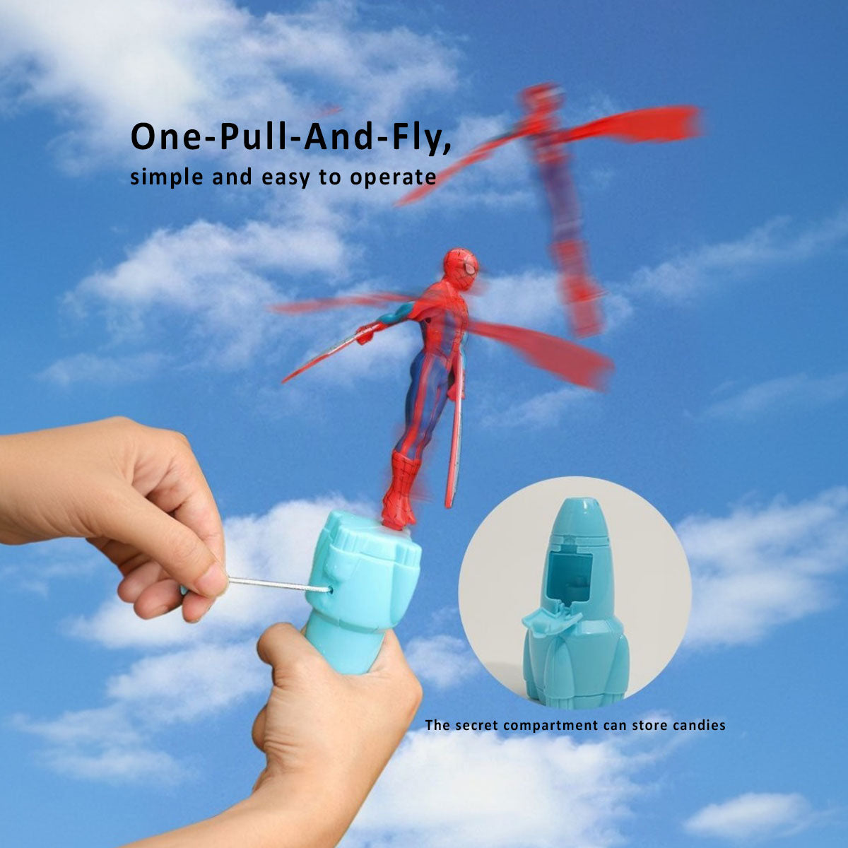 Kids Super Hero Pull-String Flying Action Figure Toy Trending Accessories